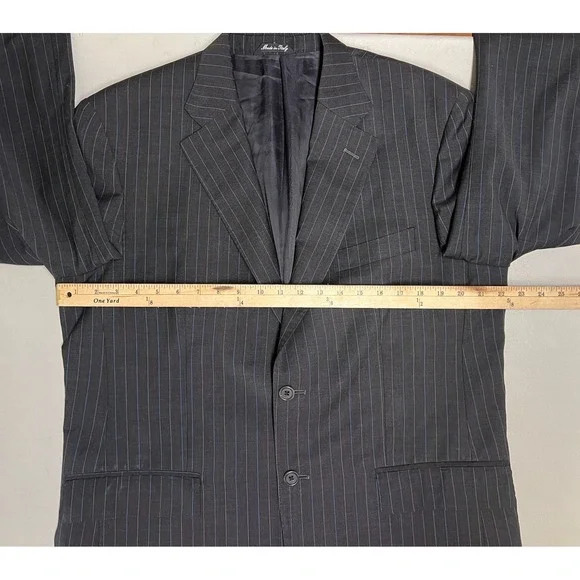 Luciano‎ Barbera Suit Jacket Mens 44R Blazer Dark Gray Striped Wool Italy - Picture 10 of 13
